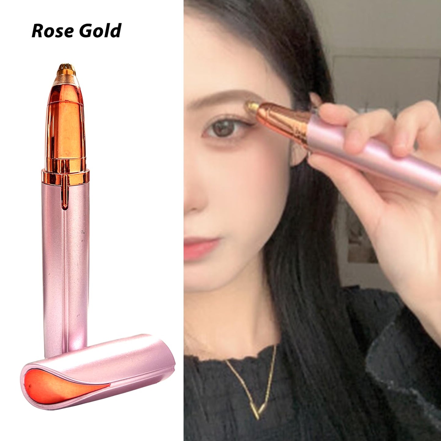 LiXiongBao 2 Pack USB Rechargeable Portable Electric Eyebrow Trimmer Pen for Women,Painless Precision Eyebrow Hair Remover, Safe Eyebrow Shaver Razor Tool for face Leg Lip Armpit Hand(Rose Gold)
