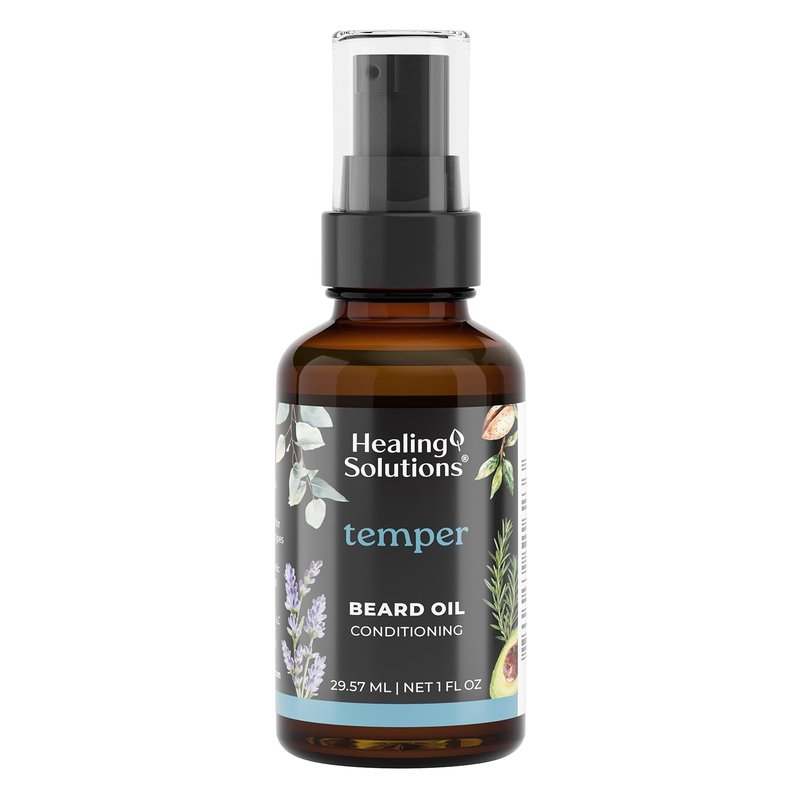 Healing Solutions Temper Beard Oil, All Natural Oil with Baobab, Argan, & Avocado Oil, 1oz, Deep Conditioning for Soft, Manageable Beard, No Synthetic Fragrance