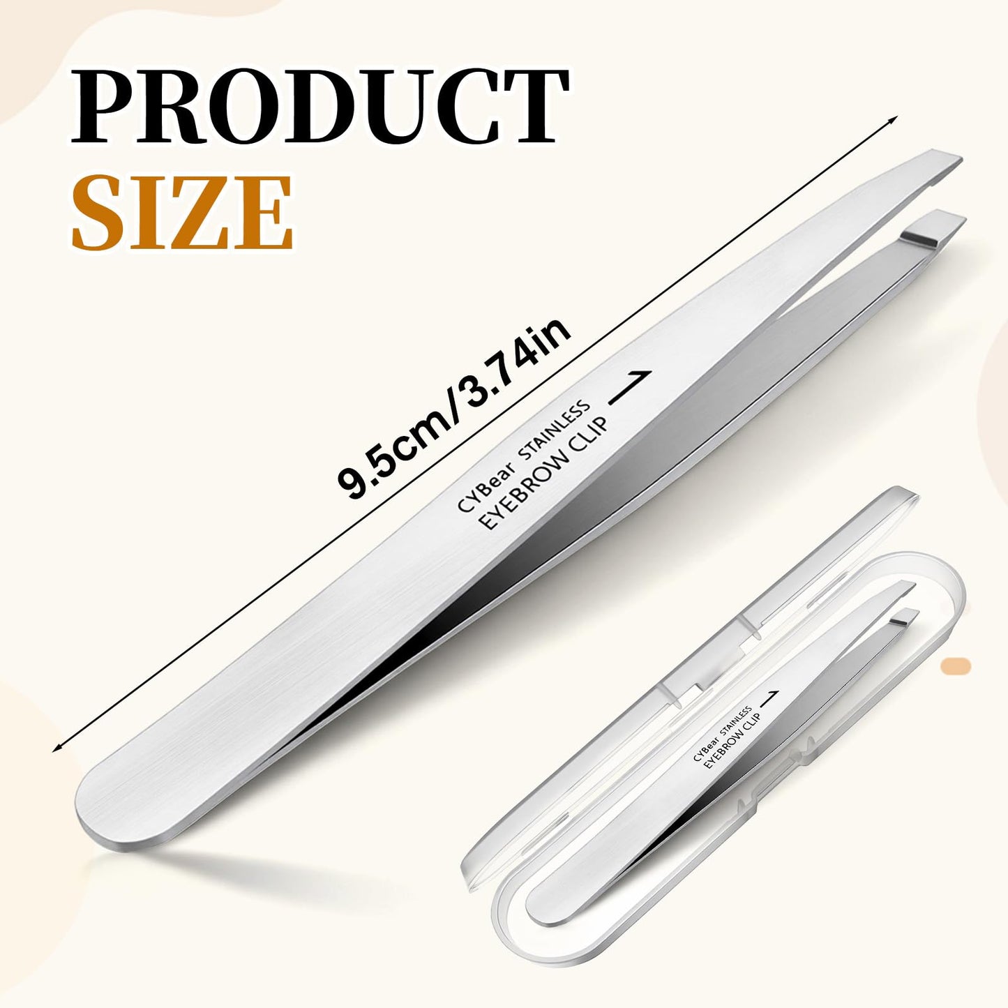 Tweezers for Women Facial Hair Stainless Steel Eye Tweezers for Eyebrows Eye Brow Tweezer Slanted Tweezer for Hair Removal Eyebrow Shaping Crafting, Women Men, Silver, with Case