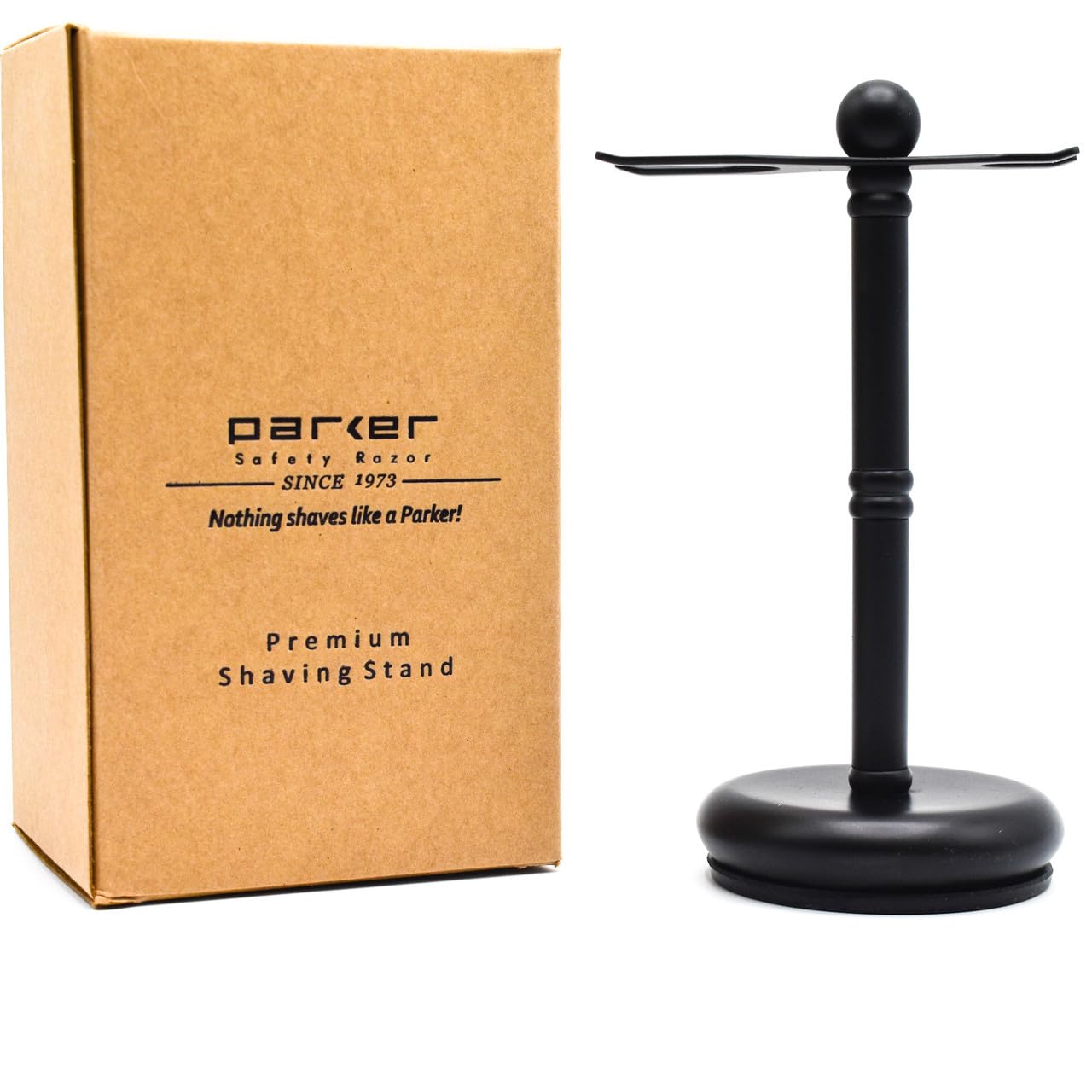 Parker Deluxe Black 2-Prong Razor and Brush Shave Stand