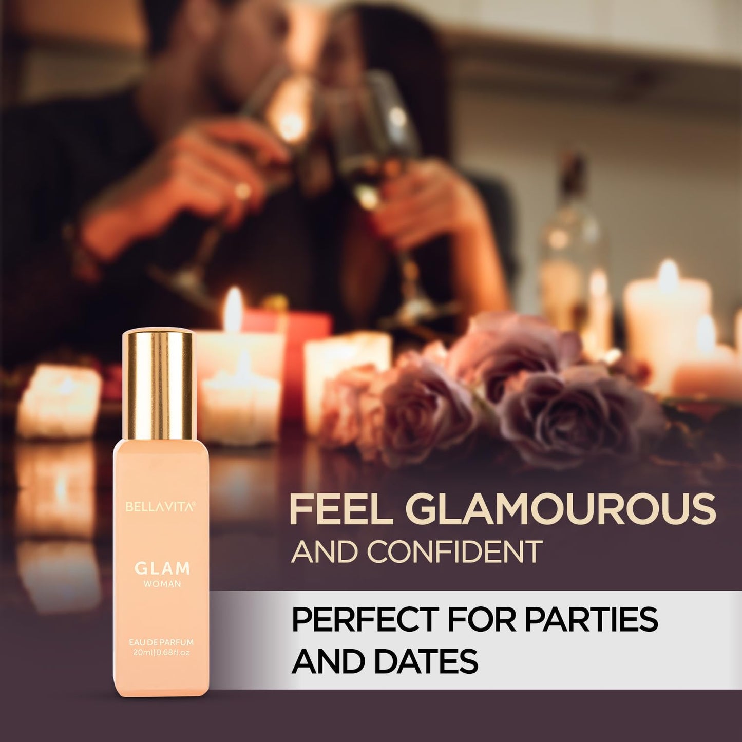 Luxury GLAM Eau de Parfum - Travel Size 20 ml | White Floral, Orange, Jasmine & Honey Notes | Long-Lasting Women's Fragrance