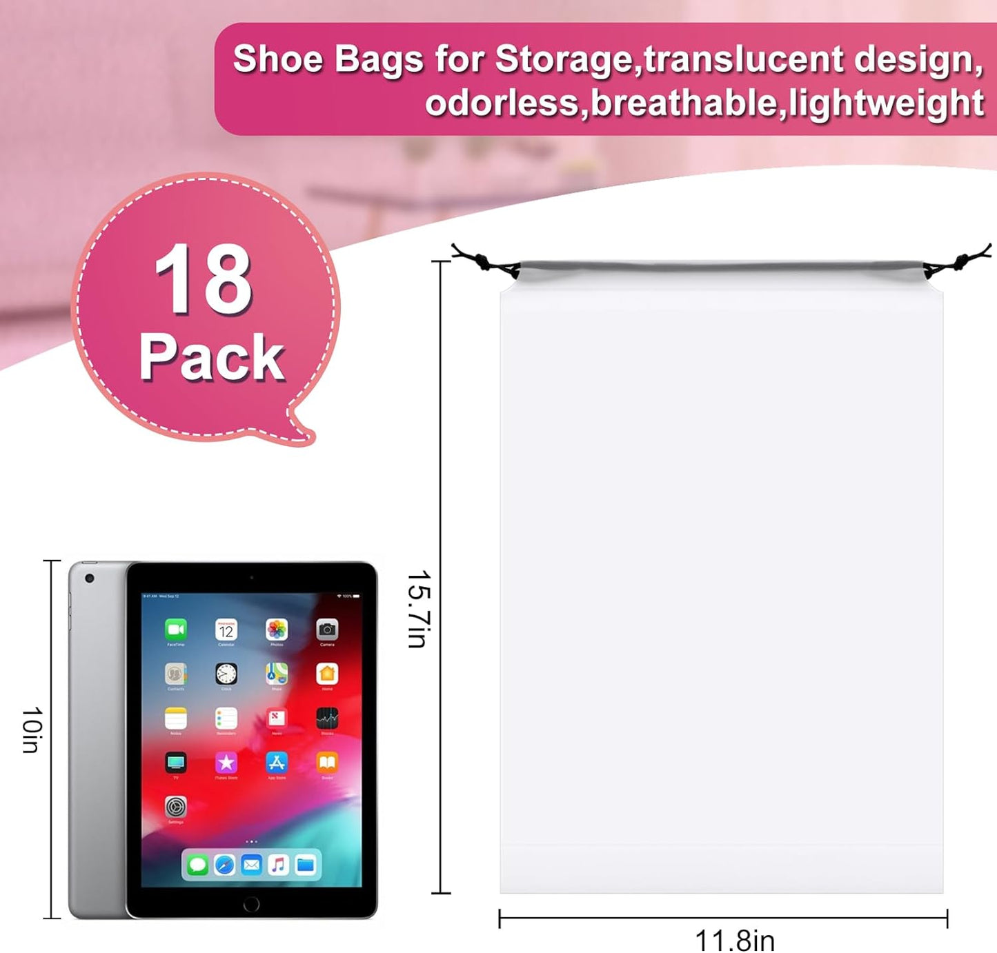 18 Pack Shoe Bags - Durable Travel Storage for Men & Women | 11.8in x 15.7in