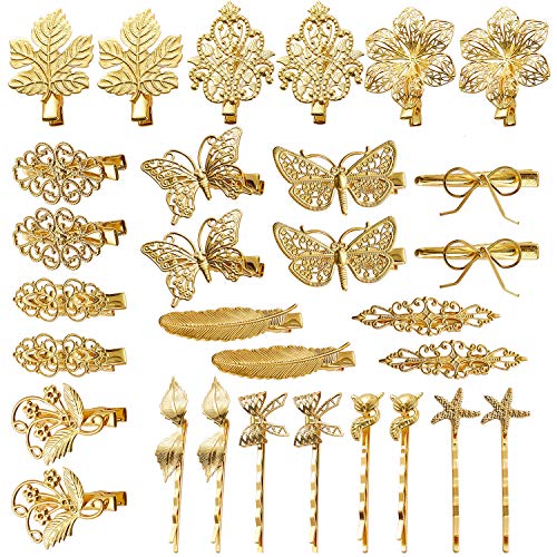 Gold Metal Alligator Hair Clips & Bobby Pins Set for Women & Girls - 30 Pack