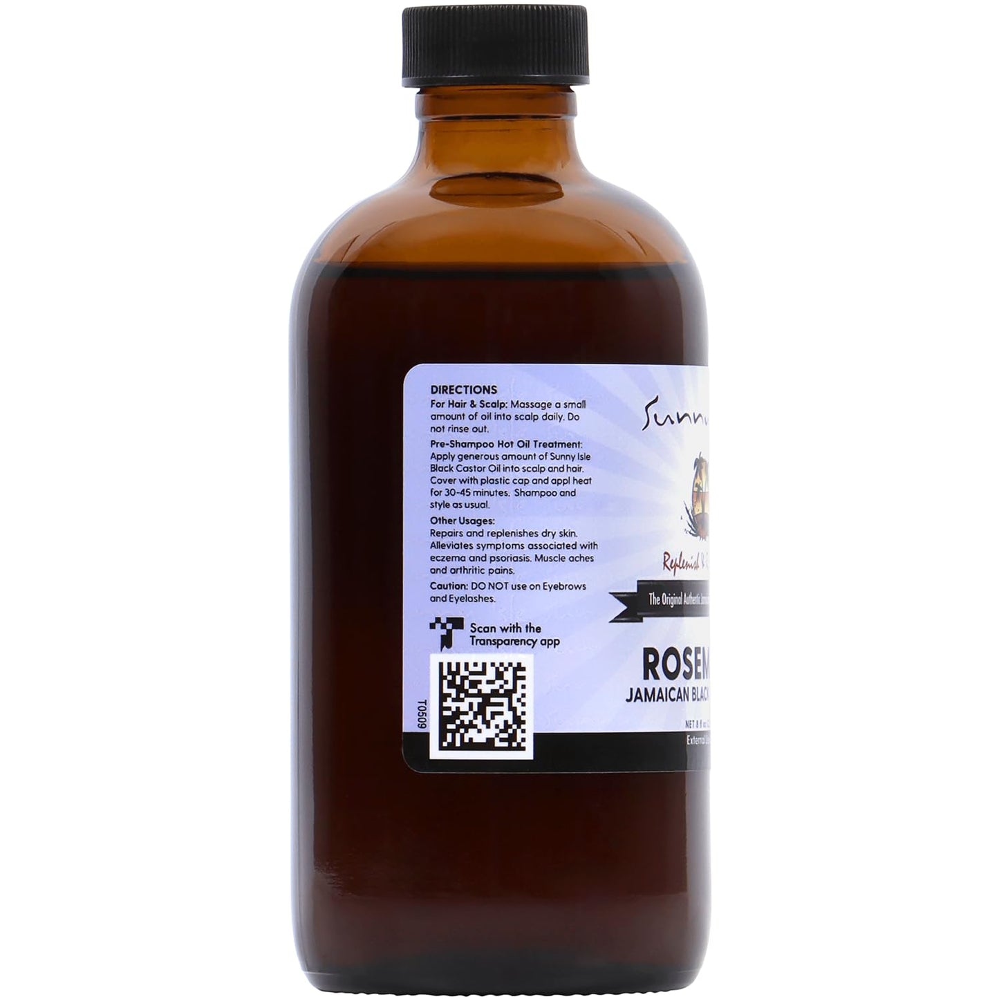 Sunny Isle Rosemary Jamaican Black Castor Oil 8oz | Hair Growth Formula | For Scalp & Gentle Acne-Prone Skin Care | Hot Oil Treatment