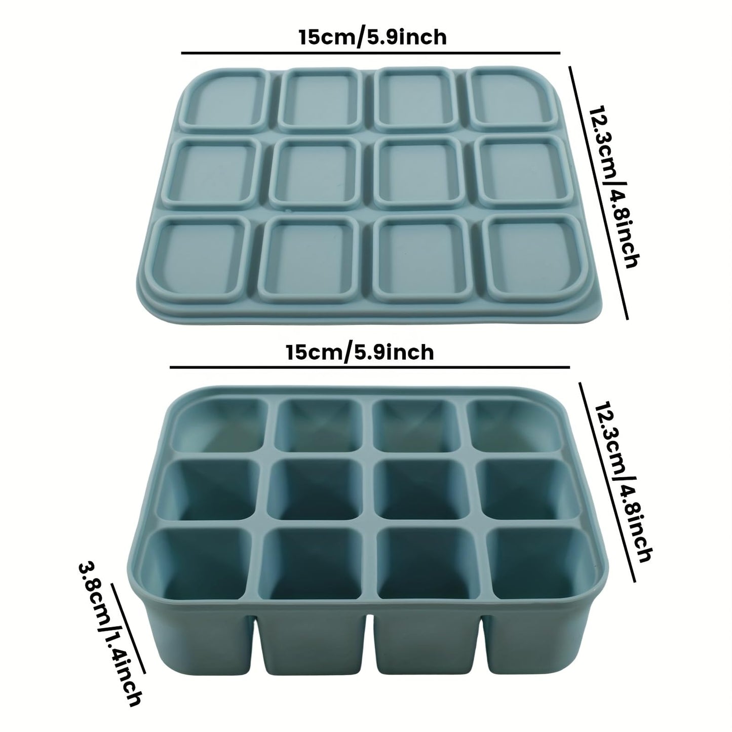 Flexible 12-Cube Silicone Ice Tray, Easy Release, Dishwasher And Oven Safe, Reusable With Lid For Whiskey, Broth & Meal Prep（Blue）