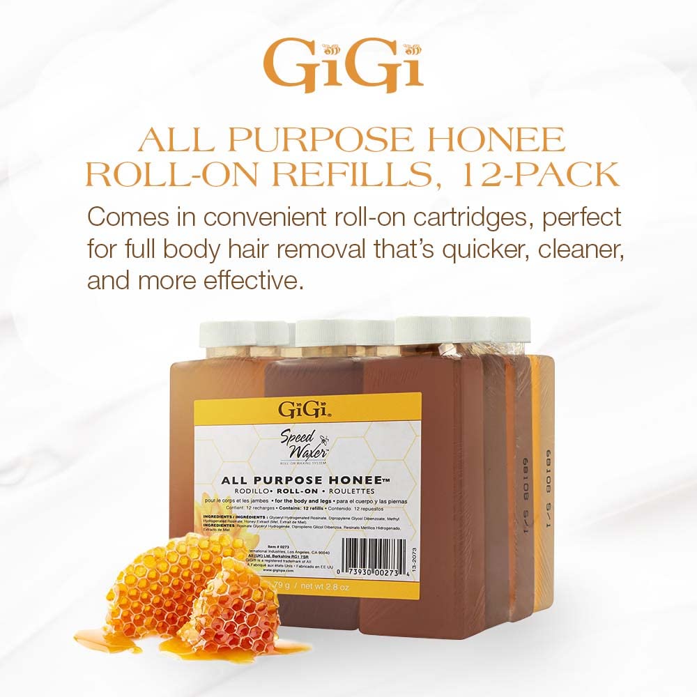 GiGi All Purpose Honee Roll-On Hair Removal Wax, Easy and Quick, Soft Wax Refill, 2.8 oz., Pack of 12
