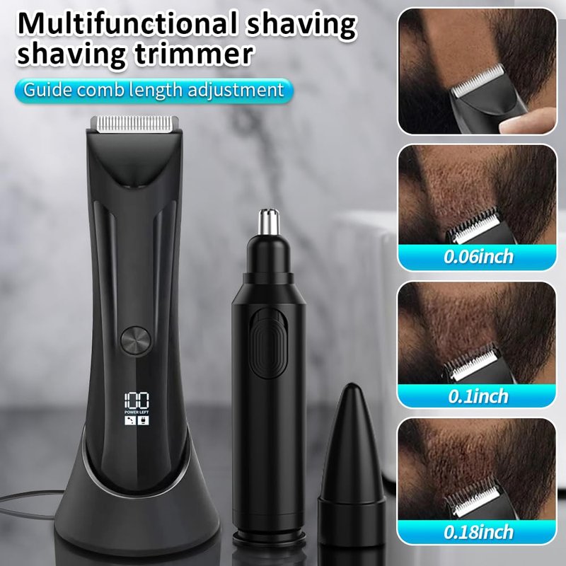 HuanQiuSensmart Men's Trimmer - IPX5 Waterproof Electric Shaving Trimmer with Replaceable Ceramic Blade Head, Body Groomer for Pubic Area, Underarms, Chest, Groin
