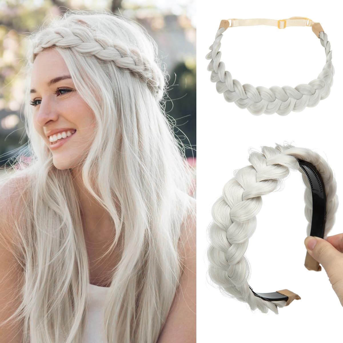 Braided Headbands for Women - Handmade Synthetic Hair Hoops | Sahara Beige 2-Pack