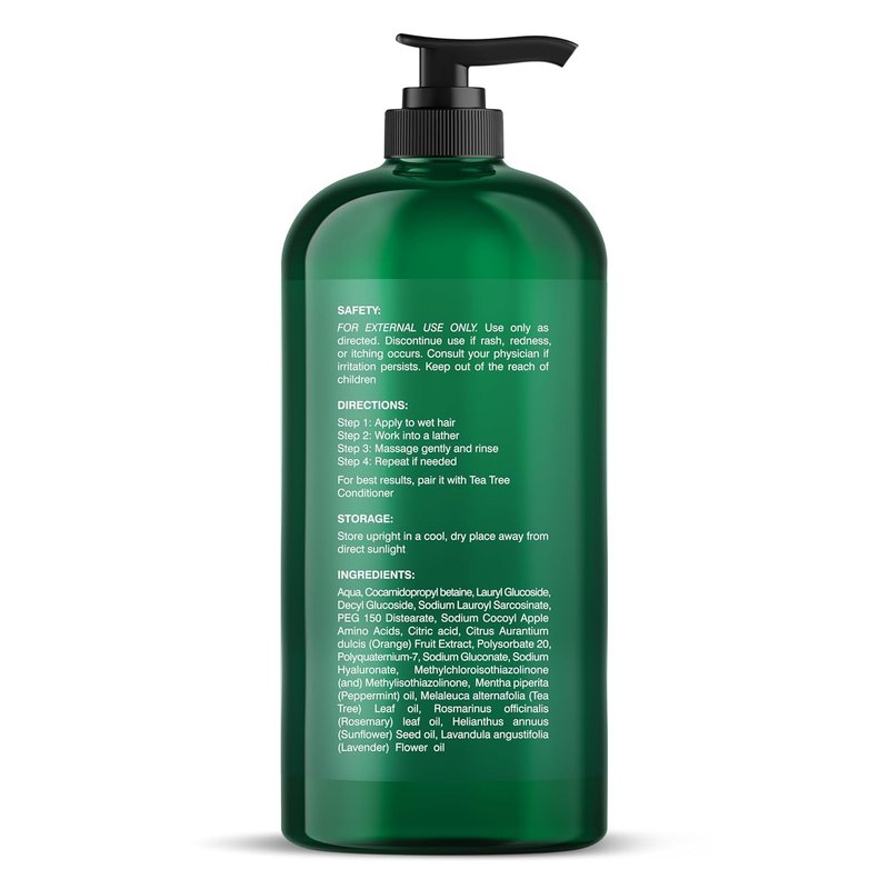 Tea Tree Shampoo - Fights Dandruff & Dry Scalp with Vitamin C, Peppermint, Lavender & Rosemary Oil | 16 Fl Oz