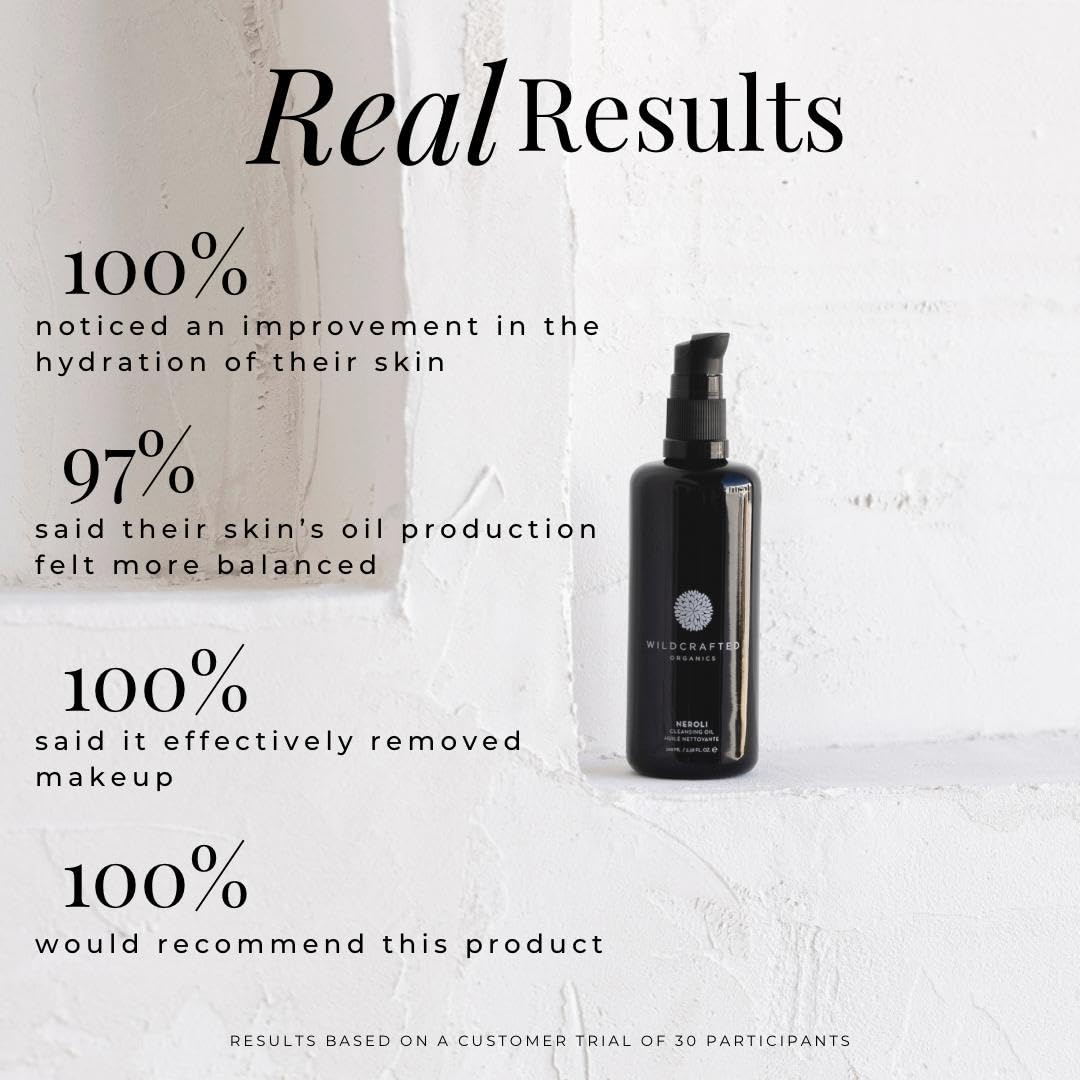 Wildcrafted Organics Neroli Cleansing Oil, Oil-Based Face Cleanser with Botanicals for Makeup Removal, Hydration, Skin Balance & Radiance, 100 ml