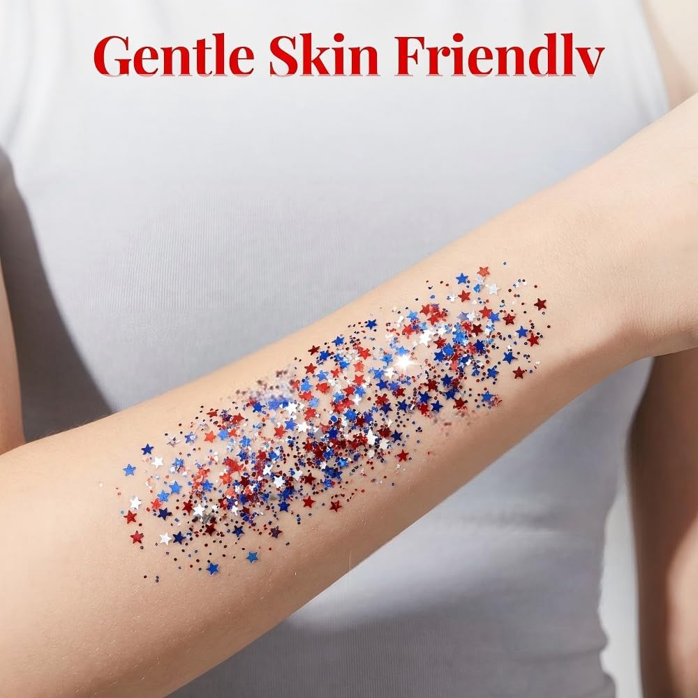 4th of July Glitter Stick | Red, White & Blue Hair & Face Glitter for Patriotic Makeup | Waterproof Body Glitter for Women
