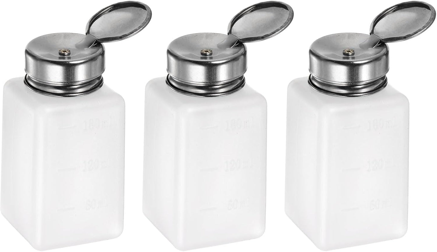 Harfington 3pcs Alcohol Dispenser Pump Bottles - 120ml Push Down with Stainless Steel Lid | White