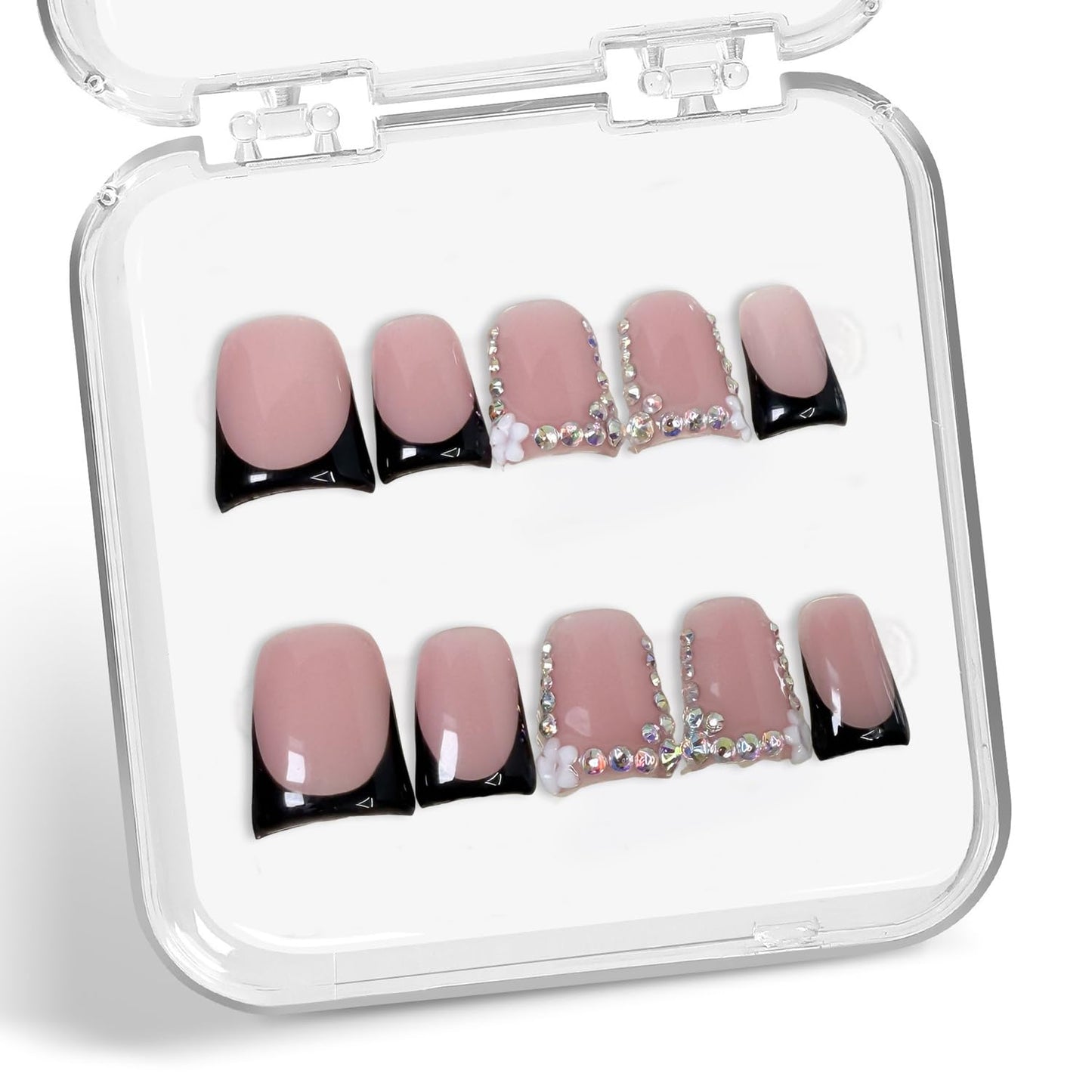 Colorful 3D Flower Press-On Nails - Handmade Thick Acrylic Full Cover | White French Tip (Medium)