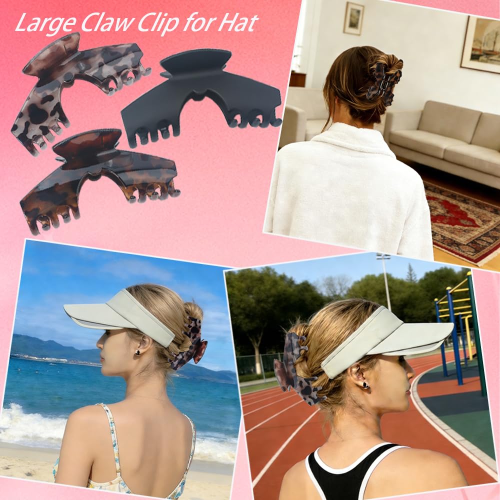 Large Hair Clips for Hats - 3PCS Non-Slip Baseball Hair Claw Clips | Strong Hold for Long Thick Hair