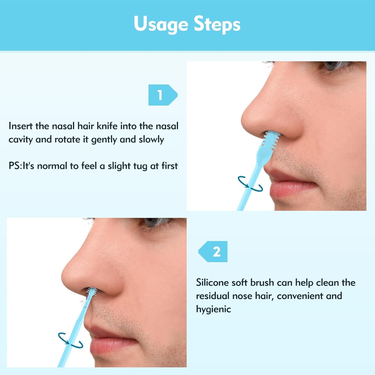 Nasal Hair Cutter - 2-in-1 Double-Sided Nose Hair Trimmer with 360° Rotation & Cleaning Brush | Portable for Men & Women - Blue