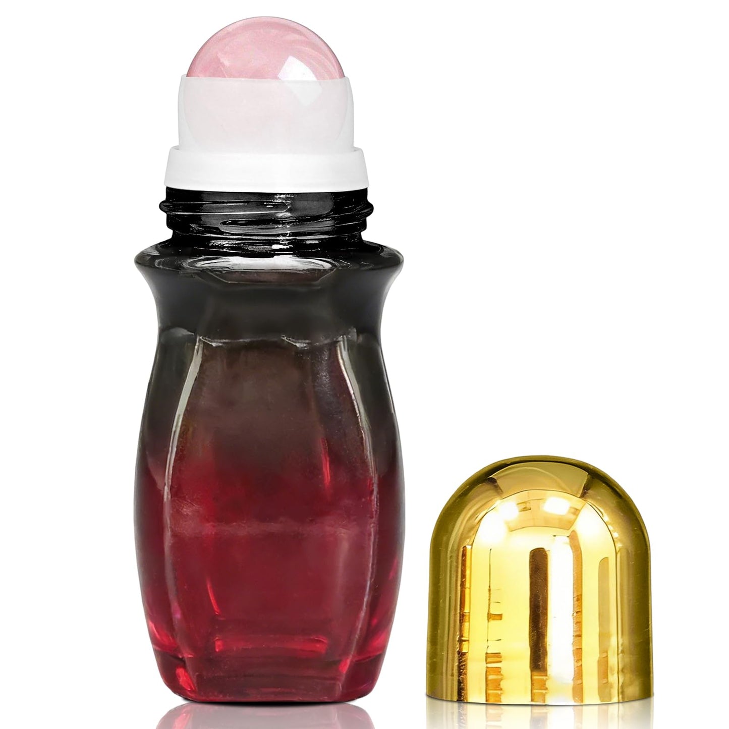Warmify 50ml Rose Quartz Roller Amber Waisted Glass Bottles for Castor Oil