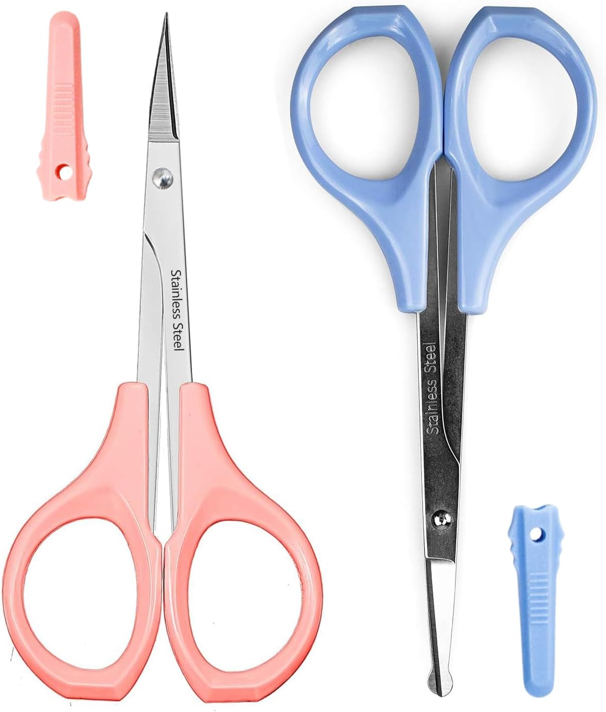 Eyebrow Scissors for Women - 2 Pcs Stainless Steel Facial Hair Trimmers | Small Beauty Scissors for Beard, Nose, Moustache
