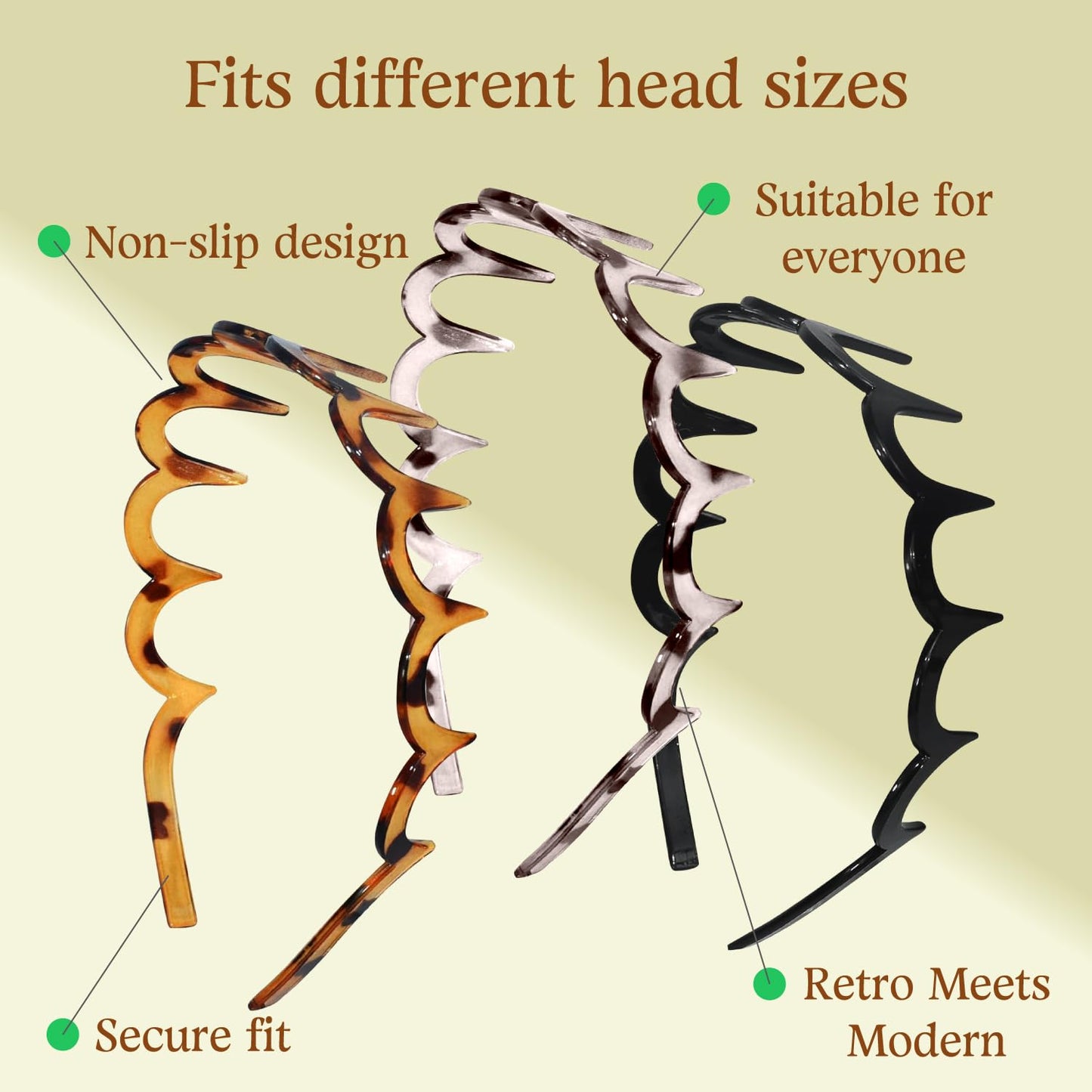 Zig Zag Headbands for Women - 3PC Fashion Comb Hairbands with Teeth | Wavy Slicked Back Styles