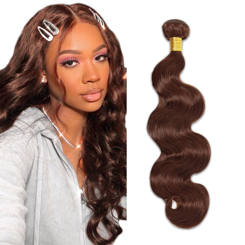 #4 Brown Bundles Human Hair Body Wave Bundles 28 Inch Chocolate Body Wave Bundles Unprocessed Brazilian Virgin Hair 1 Bundle 50 Gram Per Bundle Deals Quick Weave Hair Extensions For Woman