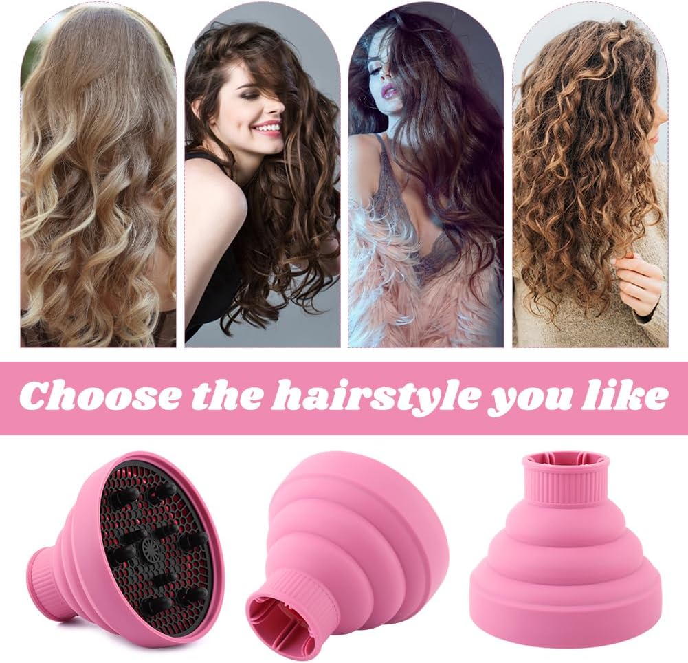Universal Collapsible Hair Dryer Diffuser - Portable Attachment for Thick Hair | Travel-Friendly Pink Design