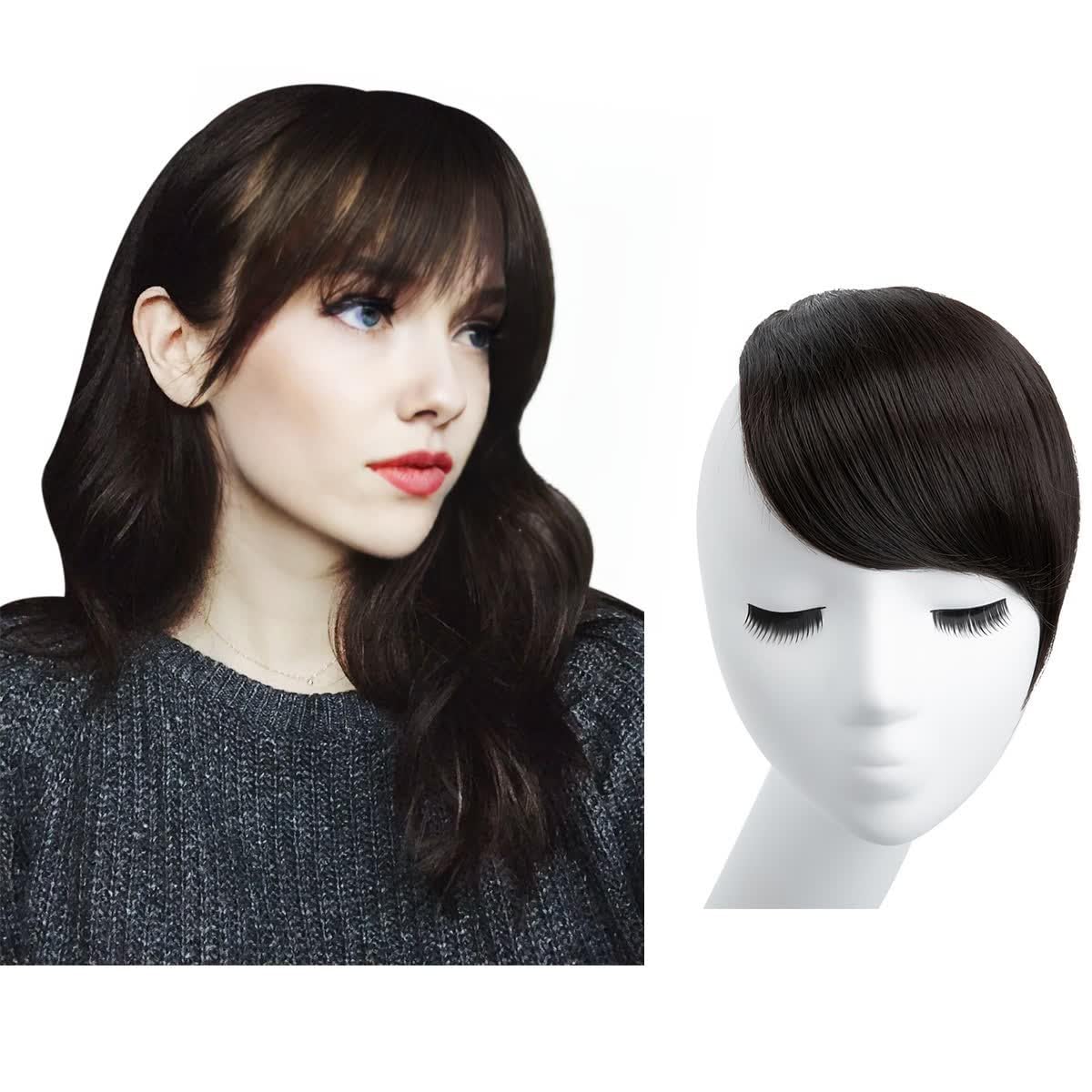 SARLA Clip in Side Bangs Extension Straight Synthetic Fake Bangs One Piece for Women Heat-resistant Fiber B2