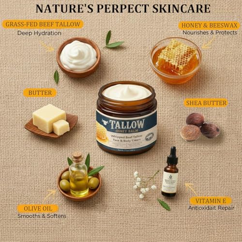 Beef Tallow Face Moisturizer with Raw Honey & Vitamin E