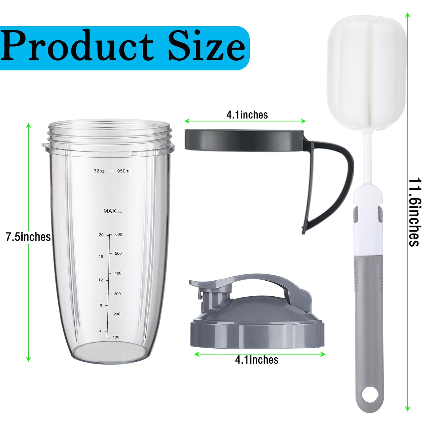 For Nutribullet Blender Cups, Blender Replacement Parts 32oz Cups with Flip-Top To-Go-Lid Compatible with Nutribullet Replacement Parts 32oz for Nutri Bullet 600W and 900W NBR-0601WM