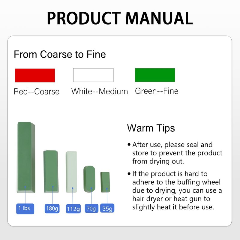 SCOTTCHEN Mini Buffing Polishing Cutting Compounds 4 Oz. Kit - Green Fine/White Medium/Red Coarse - 3 Pack