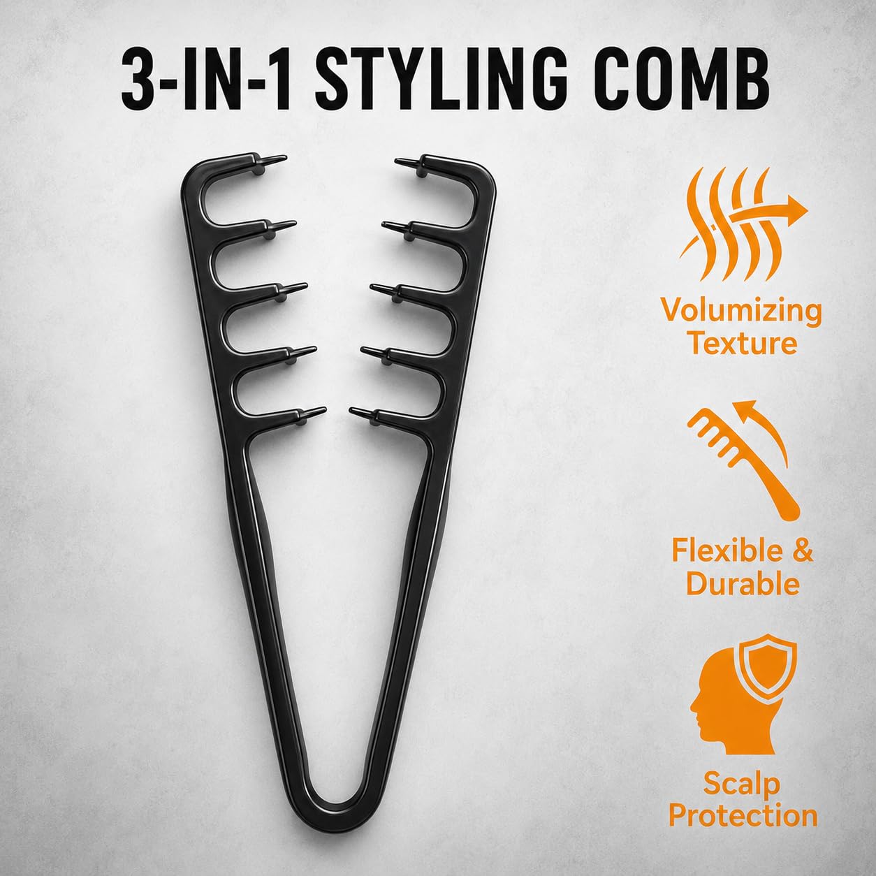 Root-Lifting Texture Comb for Men & Women - Lightweight ABS Grip for Fringe Control | Black