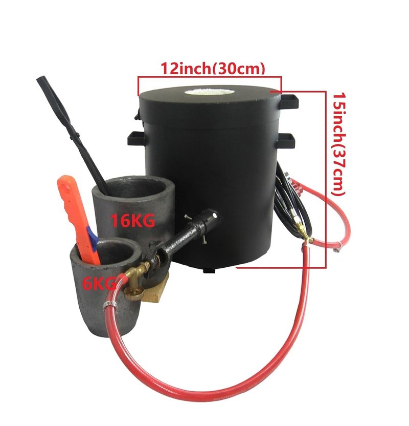 LSMIITTH 16KG Propane Melting Furnace for Aluminum, Gold, Silver, Copper - Dual Burner 200,000 BTU High Efficiency Foundry Kit with 16KG & 6KG Crucibles, Metal Clip Tongs for Casting Jewelry & DIY