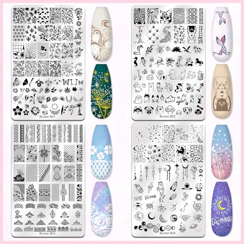 Biutee 7PCS Large Nail Stamping Kit with Scraper & Plates