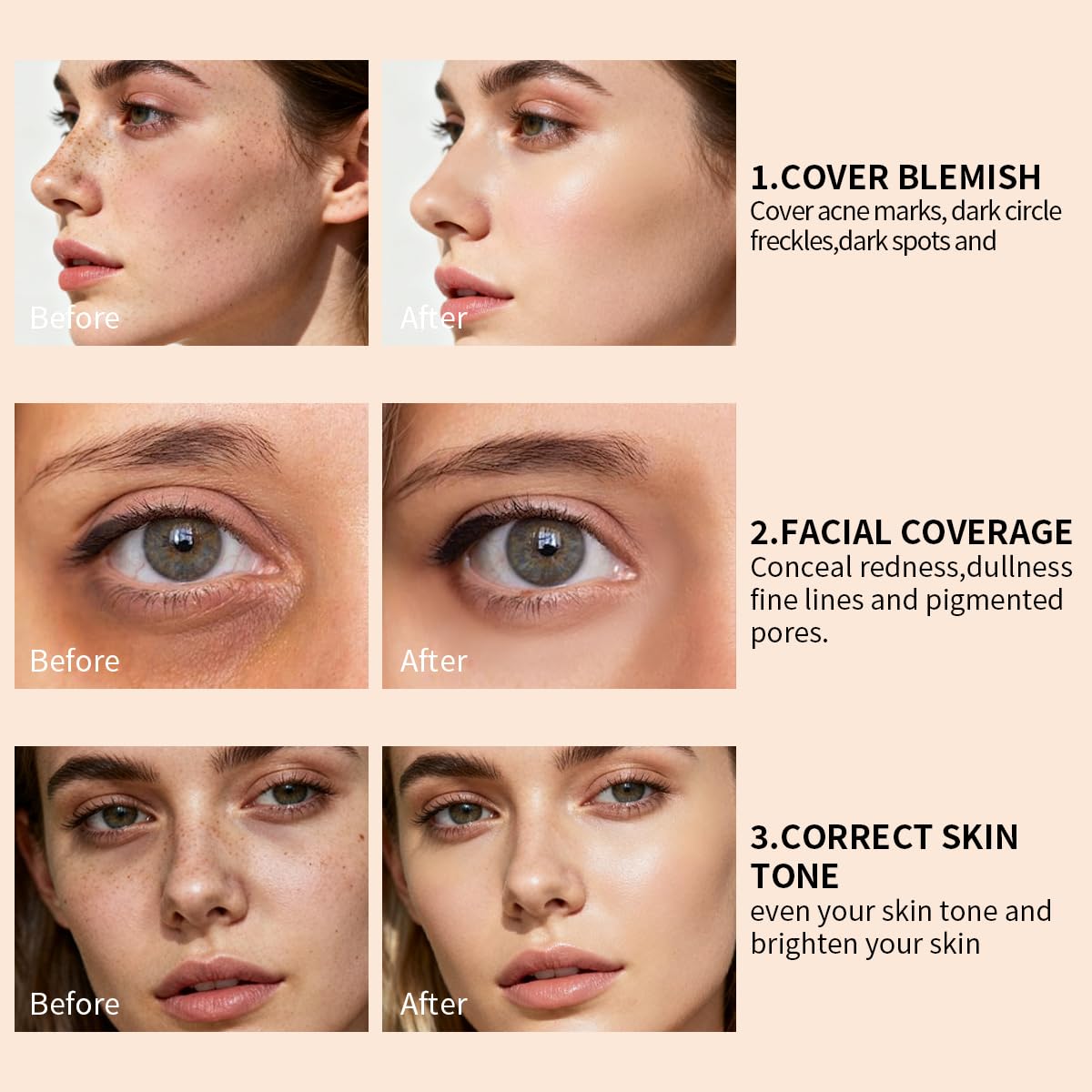 Full Coverage Under Eye Concealer - Waterproof Makeup for Dark Circles & Blemishes | Deep Skin Tone, 0.21 Oz