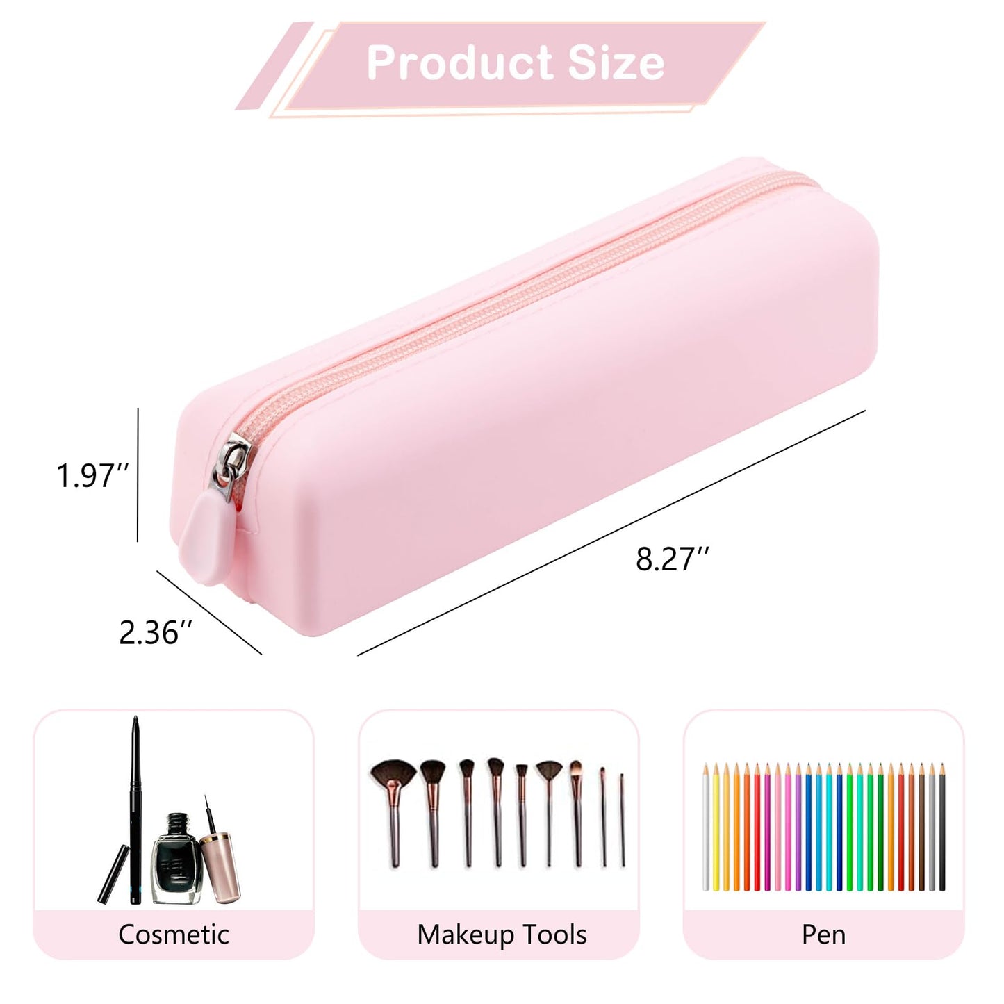 RSRSLEII Cute Silicone Makeup Brush Holder, Soft Portable Cosmetic Brush Bag with Zipper, Travel Makeup Brush Case(01Lightpink)