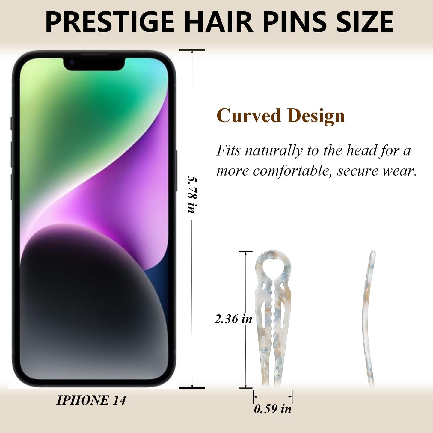 Fallinlocks 2.36" Small Prestige Hair Pins for Women, French Hair Pins for Thin & Thick Hair, Curved Anti-Slip Design for Better Hold, Perfect Holiday Gift for Her, 9PCS