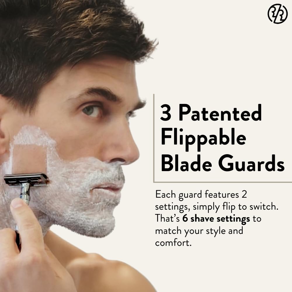 ROCKWELL RAZORS 6C Gunmetal Chrome Safety Razor With 6 Adjustable Shave Settings and 5 Fully Recyclable Razor Blades. Reusable Safety Razors for Men and Women.