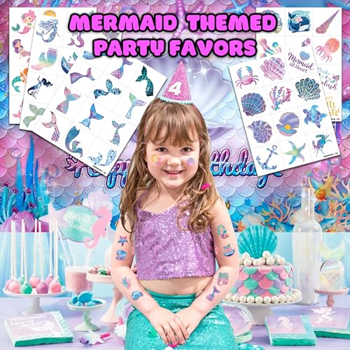 60 PCS Purple Mermaid Temporary Tattoos for Kids' Parties