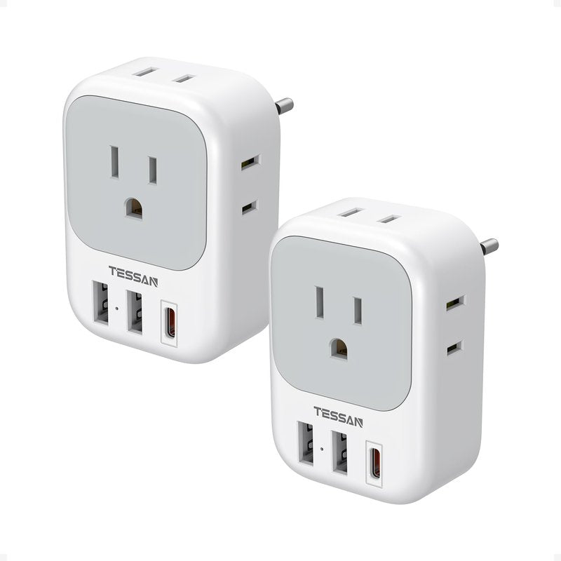 2 Pack European Travel Plug Adapter, TESSAN Europe Power Converter 4 Outlets 3 USB(1 USB C PD 20W), Type C International Adaptor to Italy Spain France Portugal Iceland Germany, EU Travel Essentials
