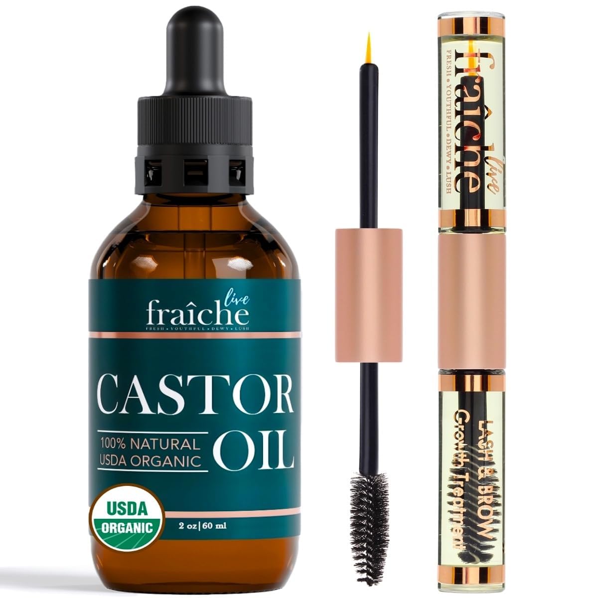 Organic Castor Oil Lash Serum for Hair Growth, Eyebrow Eyelash Growth Serum, Cold Pressed
