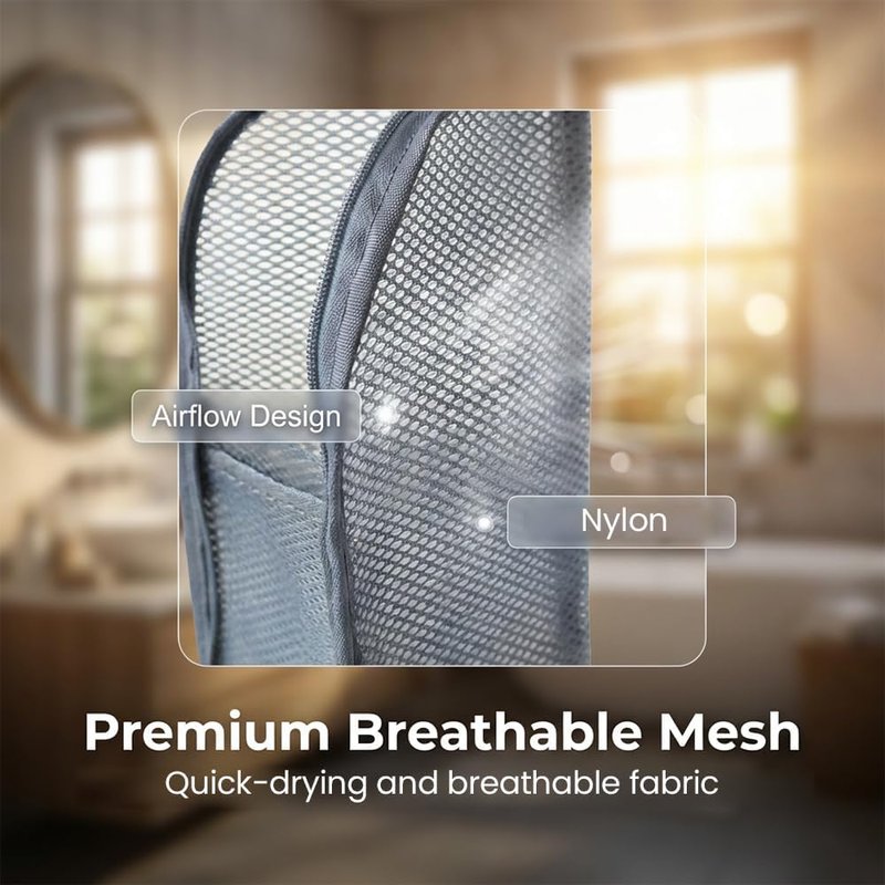 Portable Lightweight Travel Toiletry Bag - Waterproof EVA Mesh Design | Grey (Set of 2)