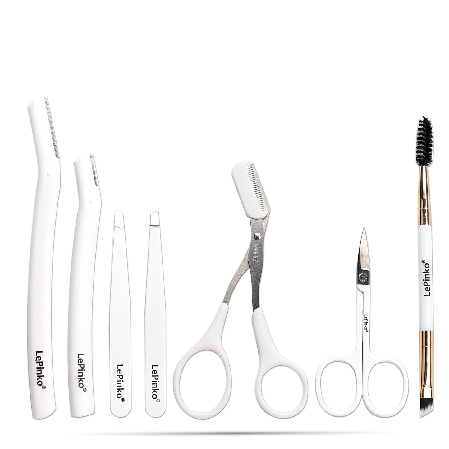 Eyebrow Trimmer Kit - 7-in-1 Grooming Set with Scissors, Tweezers & Razor | Perfect Gift for Men & Women - White