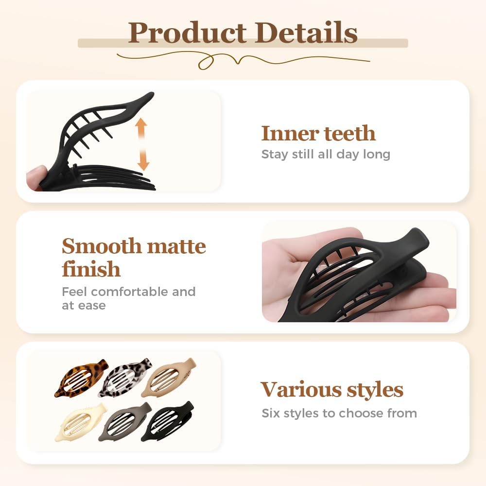Flat Hair Clips for Women - 3PCS No-Slip Grip Claw & Duckbill Clips | Multicolor Set for Thick or Thin Hair
