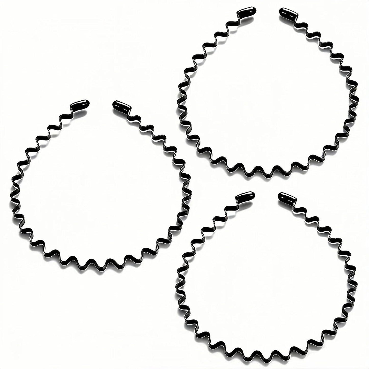 Adjustable Metal Headbands for Men & Women - Non-Slip Zigzag Design | 3 Pack Black Sports Hairbands for Running & Workouts