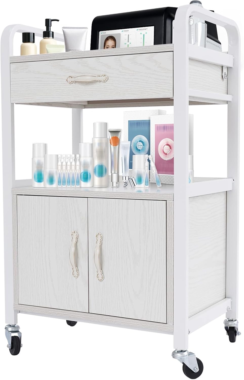 Salon Storage Trolley Cart - Movable Beauty Organizer with Drawers | Stylish White Hair Salon Station