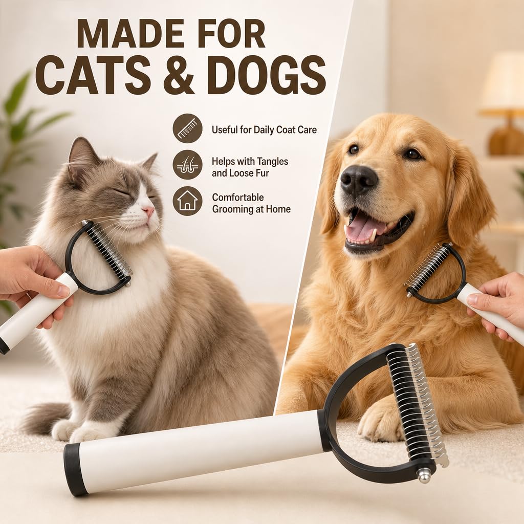Double-Sided Dematting Comb for Cats & Dogs - Gentle Detangler for Tangles, Knots & Loose Fur | Ergonomic Grooming Brush