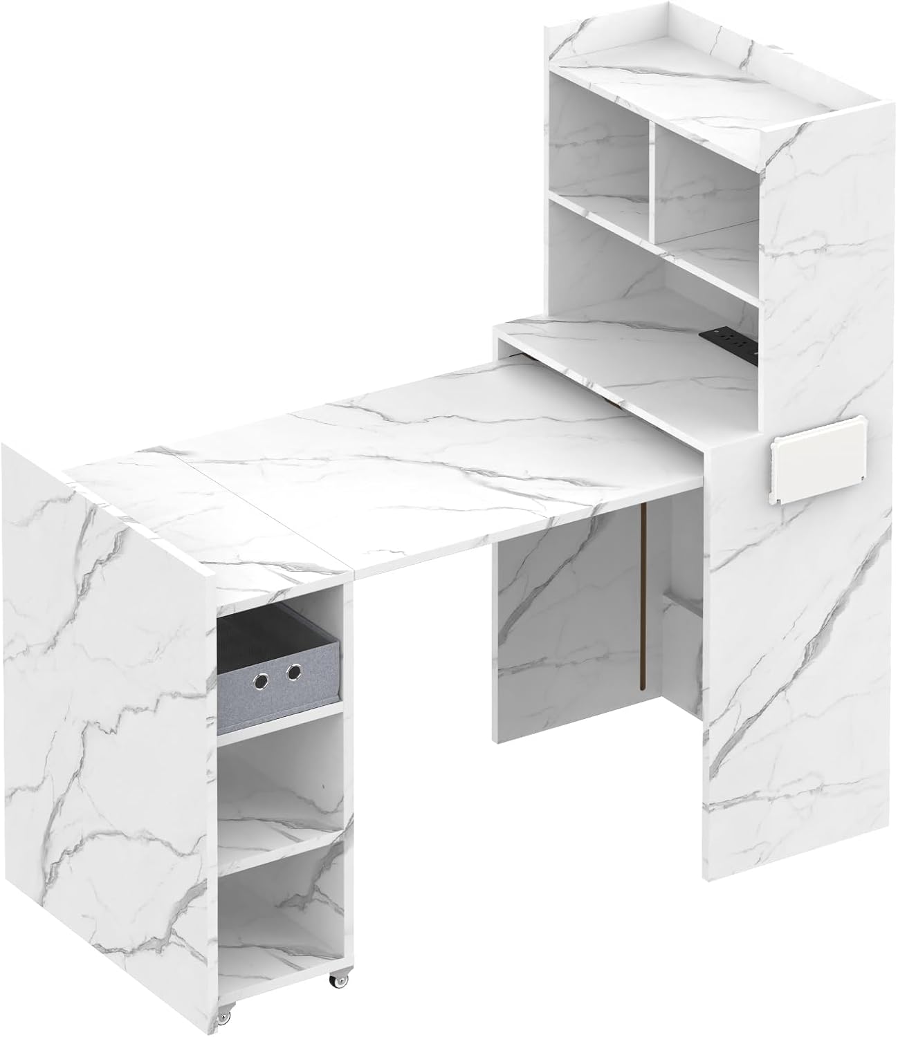 Foldable Manicure Table - Extendable Nail Station with Charging Station & Storage | Modern White Design for Home & Office