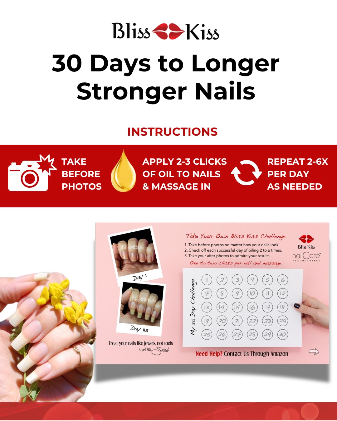 Bliss Kiss Fragrance Free Nail Oil Cuticle Pen with Vitamin E & Jojoba - Nail Strengthener Nail Growth Serum for Brittle Peeling Breaking Thin Nails