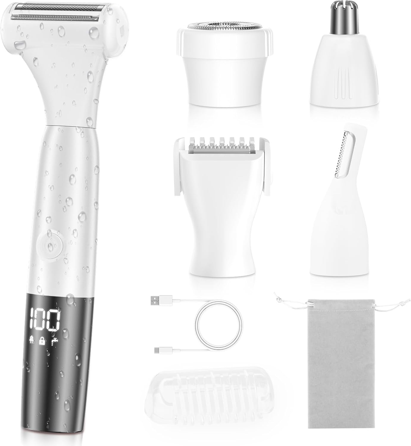 5 in 1 Bikini Trimmer for Women - Cordless Waterproof Electric Shaver | Rechargeable Body Hair Remover for Face, Arms, Legs