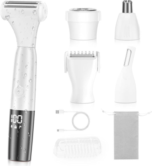 5 in 1 Bikini Trimmer for Women - Cordless Waterproof Electric Shaver | Rechargeable Body Hair Remover for Face, Arms, Legs