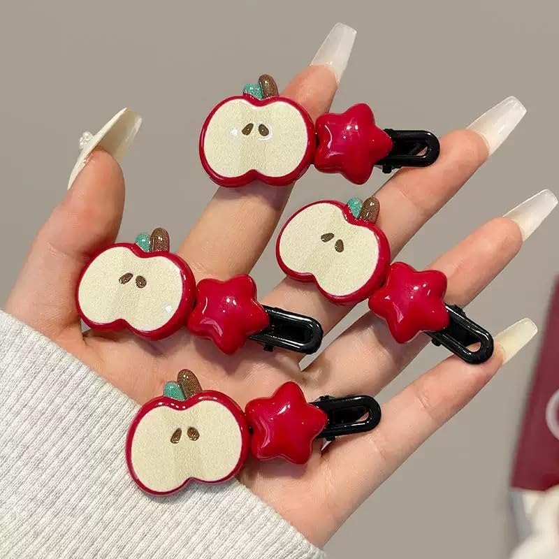 Kawaii Apple Hair Clips - Cute Star Barrettes for Women (2PCS)
