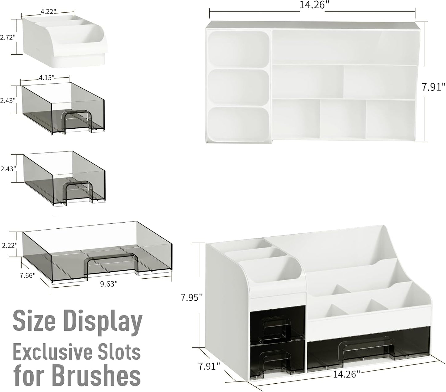 Makeup Organizer with Drawers - Large Cosmetic Storage Box | Multifunctional Skincare Display Case - White Transparent